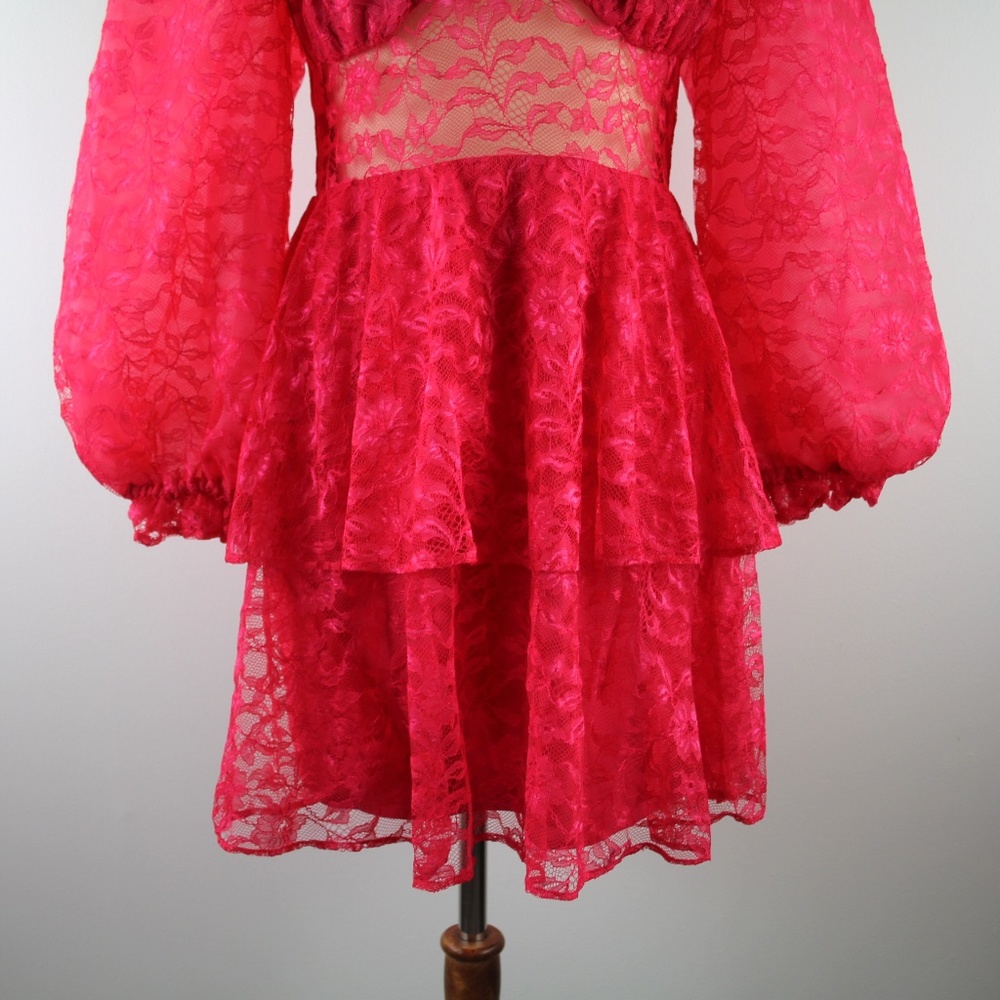 Majorelle Revolve Brielle Pink Floral Lace Puff Long Sleeve Mini Dress M NWT - Picture 4 of 8